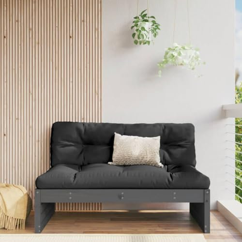 Rantry Mittelsofa Grau 120x80 cm Massivholz Kiefer Sofa Gartensofa Modular Sofa Lounge Loungesofa Möbel Einzelsofa Gartensessel Gartenmöbel Garten Lounge Terrasse
