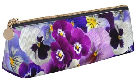 Bleistifttasche, Dreieckiges Stiftetui Tragbare Bleistifttasche Ledertasche Für Das Schulbüro,Lila Blume