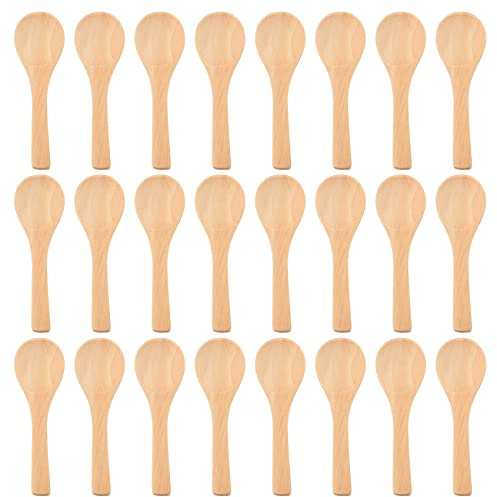 Diheohg 50 PièCes Petites CuillèRes en Bois Mini CuillèRes Nature Bois CuillèRe à Café de Miel CuillèRes à Condiments CuillèRes pour Cuisine (Brun Clair)