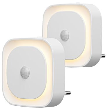 YUNLEX Luce Notturna da Presa con Sensore di Movimento, 3 modalità di sensore, [2 Pezzi] luci notturne dimmerabili per Camera dei Bambini, Bagno, Cucina, Scale, camera da letto, Bianco caldo