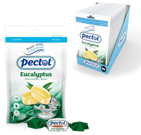 Damel PECTOL Caramelos Eucalipto - Caramelo balsamico Mentol - Refrescantes Caramelos Menta con Sabor Intenso - Alivio Natural - Aceite balsámico esencial - Caja 12 bolsas x 135g