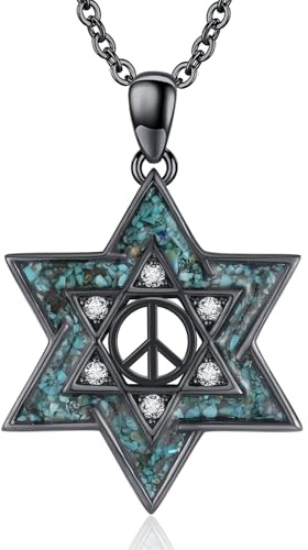 Midir&Etain Black Star of David Necklace 925 Sterling Silver Peace Sign Necklace Turquoise Jewish Star Pendant Necklace Jewellery Gifts for Women Girls
