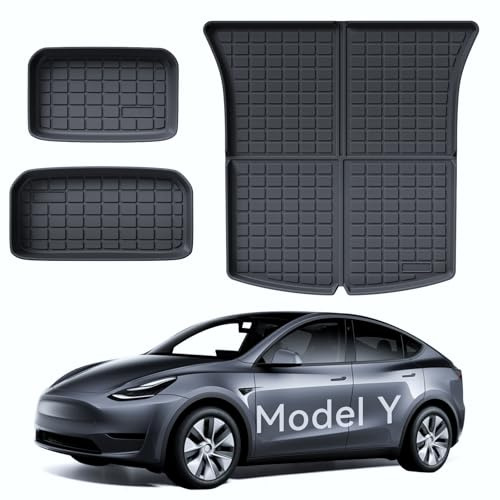 LANTU Bagagematta 3 st för Tesla Model Y allväder TPE skyddsmatta, bak, nedre och främre bagagematta halkfri och vattentät för Tesla Model Y 2021–2024 tillbehör