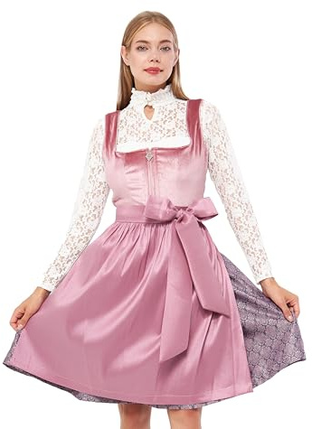 Lifos 0400 Damen Samt Dirndl mit Schürze 2 Teiliges Midi Trachtenkleid für Oktoberfest Wiesn und Volksfest