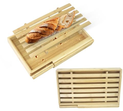 Bambus-Brotschneidebrett mit Krümelfach & Messer – Perfekte Schneideunterlage für Brot & Brötchen
