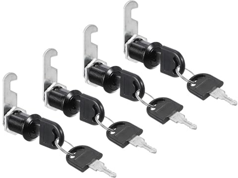 PATIKIL Cabinet Drawer Lock with Keys 4 Pcs 1 (25mm) Keyed Different Zinc Alloy Security Lock Cylinder Cam for Door Cupboard Household Mailbox Office Black