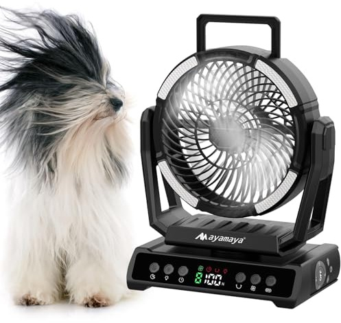 AYAMAYA Ventilator Leise, Tischventilator Klein Tragbar, 2 in 1 Akku Camping Ventilator mit Led Laterne 270° Rotieren 20000mAh USB Wiederaufladbar für Büros, Schlafzimmer, Zelt, Camping Reisen