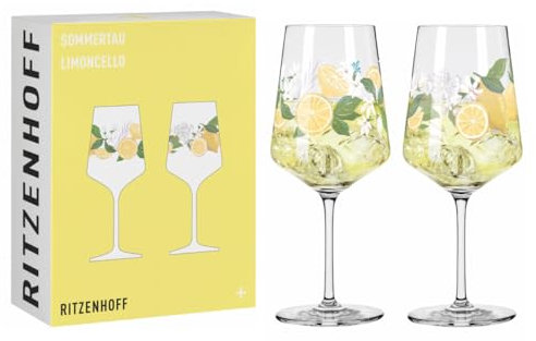 RITZENHOFF 6041006 - Set di 2 bicchieri da limoncello, 500 ml, serie estiva, 2 pezzi, per aperitivo, motivo limone colorato, made in Germany