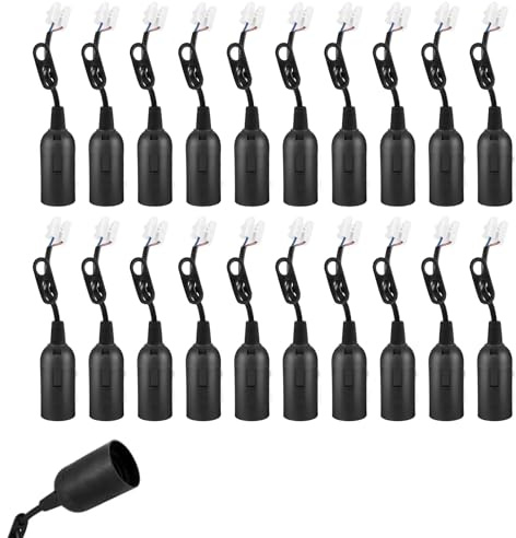 20-pack E14 Lampfattning med Kabel, Bygglampa E14 Renovationsfattning, Reservfattning för Glödlampor, Svart – För DIY, Hem & Byggprojekt