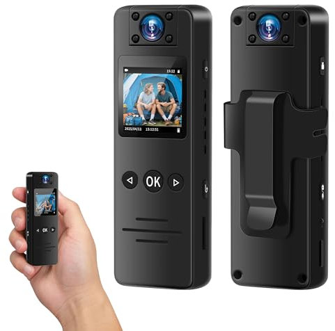 NinjaCam Caméra de Corps, Camera Corporelle Portable, 1080P HD Body cam, Mini Caméras avec Objectif Rotatif, 120° Grand Angle Bodycam de Sport, Caméra Police, Caméscope pour Cyclisme