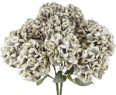 FAICOIA 2 piezas de hortensias artificiales grises de imitación para exteriores, ramos de flores artificiales de hortensias de seda para decoración del hogar, fiestas, arreglos florales, centros de