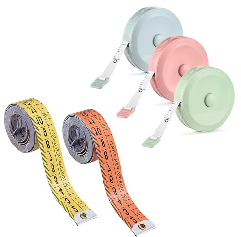 5 Stück Maßband Körper 150 cm/59 Zoll, Doppelseitiges Schneidermaßband Körpermaßband, Einziehbares Mini Maßband für Körpergröße Kleidung Oberweite Kopfumfang Längenmessung