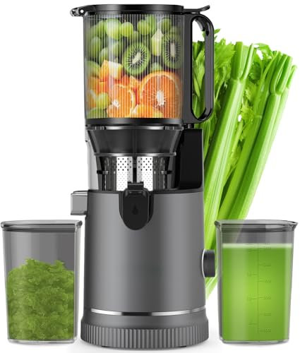 Extractor de jugo - Prensado en frío con conducto de 147 mm y motor de 400W | Alta extracción de jugo y conservación de nutrientes | Capacidad 1,8L con 2 vasos | Para frutas y verduras enteras
