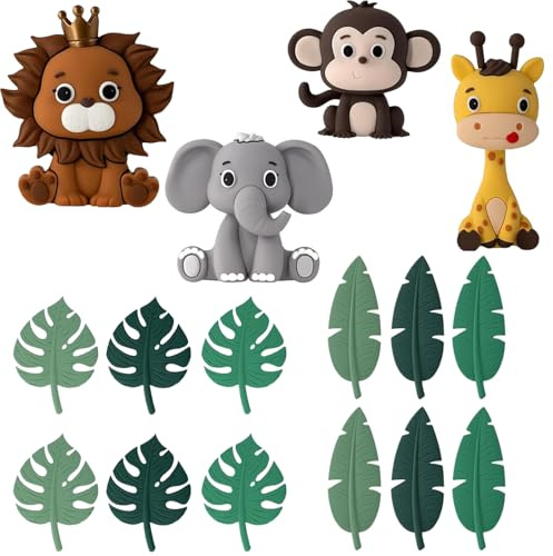 16 pcs Animal Cake Toppers, Jungle Animal Figurines for Birthday Cake Decoration, Party Cake Decor, Jungle Birthday Party Animal Figurines