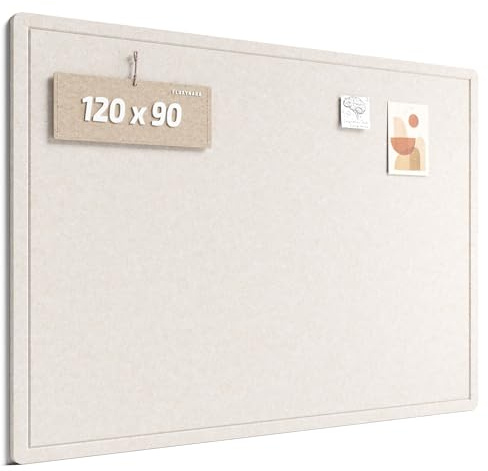 Fluxynara Filz Pinnwand 120 x 90 cm, Korktafel-Alternative mit 24 abnehmbaren Klebepads, faltbares Filz-Memoboard, Visionboard & Fotowand für Büro, Homeoffice, Kinderzimmer & Flur — Beige