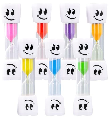 7 PCS Kids Sand Toothbrush Timer, 3 Minute Hourglass for Teeth Brushing, Fun Habit Training Aid for Oral Hygiene, Educational Bathroom Accessory, Durable Design
