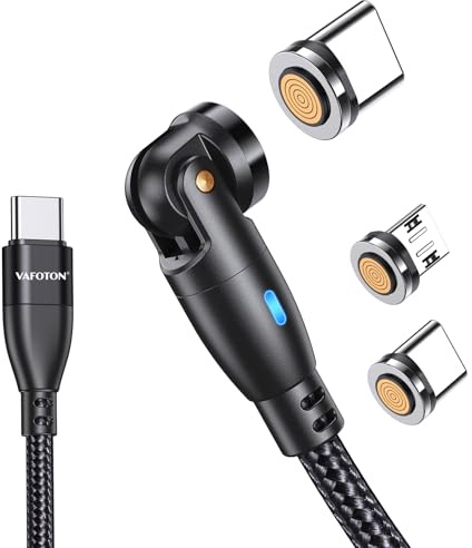 VAFOTON 60W Magnetic Charging Cable 9Pin, USB C to USB C Magnetic Charger Cable 2M, 360° & 180° Rotation, PD 60W Magnetics Phone Cables, Compatible with Type C/Micro USB/Tablet/Laptop/Smartphone