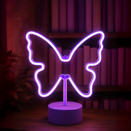 moses. Just One More Chapter LED-Schmetterling Neon – Leuchte in Schmetterlingsform, Neonlicht in Lila, dekoratives Highlight für Regal & Leseecke, für New Adult Fans