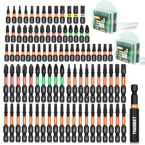 Toobeet Jeu de 89 Embouts de Vissage Torx, Phillips (PH), Pozidriv (PZ), Hex, Fente, Mix 25 & 50 mm, Acier S2 Qualité Industrielle, Embouts Magnétique pour Visseuse à Choc avec Porte-Embout et Coffret