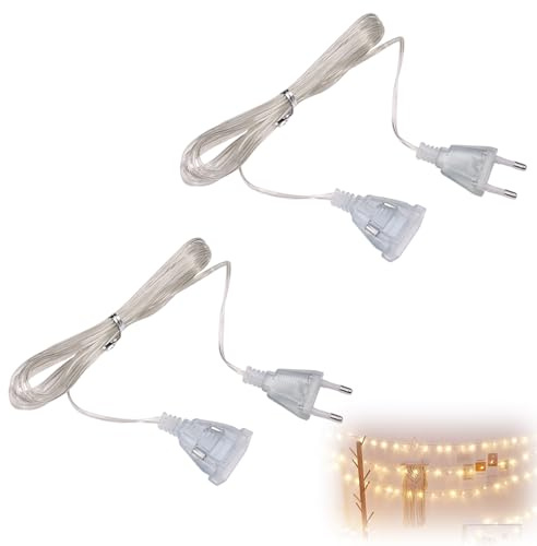 TASSFROO 2 Stück Verlängerungskabel Dünnes Kabel, Eurostecker Verlängerung 5M Elektrisches Flachdraht-Verlängerungskabel Flach Eurostecker VerläNgerung für LED-Laternen und Den Außenbereich 220v