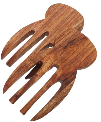 Cabilock Bois Mains de Service à Salade Ustensiles Solide, 2 Pièces | Pique-salade et Pinces à Salade, Compatibles Mélanges et Pâte, Entretien Facile