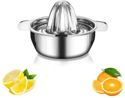 Homiladi 1Pcs Manual Juicer | Multi-Purpose Hand Lemon Juicer Tool | Juice squeezer for Lemon/Lime/Orange | Dishwasher Safe Citrus Press | Hand Reamer Rotation Press with 1Container & 1Pour Spouts