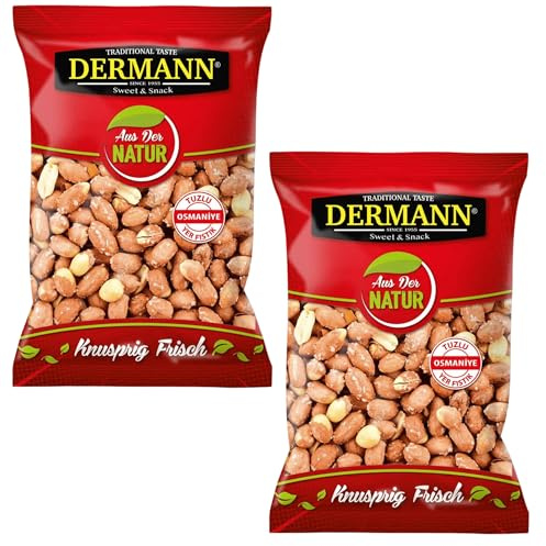 2 Stück × 200 g Erdnüsse mit Schale und Salz, geröstet & gesalzen – Knuspriger Snack für Filmabend & Freunde, Zwischendurch, Party & Büro, Familienfeiern