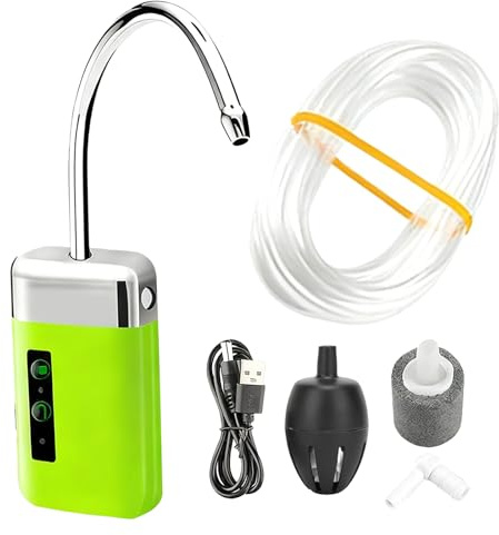 GOMETY Fiske syrepump, USB uppladdningsbar 3 lägen akvarium luftpump smart sensor pumpar vatten LED-ljus fiske handtvätt tredubbel filtrering syrepump utomhustillbehör med 3 m slang