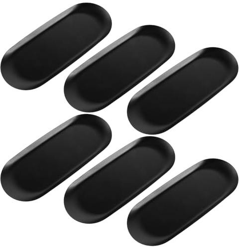 STARVAST Lot de 6 plateaux décoratifs noirs - En acier inoxydable - 23 x 9,5 cm - Ovale - Plateau de service pour desserts, cosmétiques, bijoux, bougies, clés