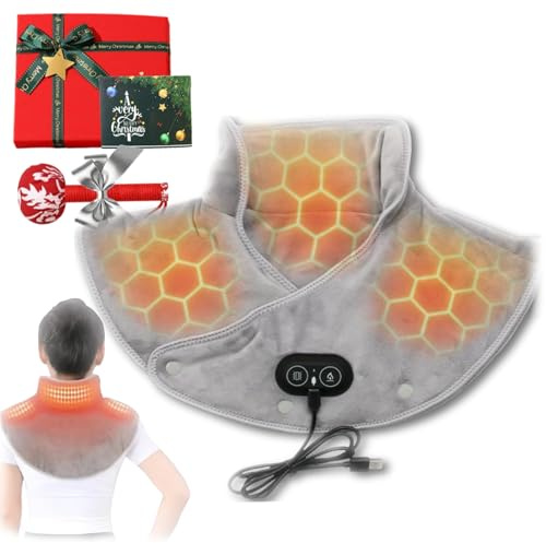 Massage Wärmekissen Akku Heizkissen mit USB, Nackenheizkissen Elektrisch, Nackenwärmer in Korallenvlies für Rücken & Schultern, 3 Heizstufen & 3 Vibrationsmassagemoden (A)