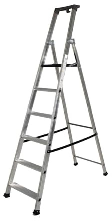 Svelt Scala Professionale in Alluminio con Piattaforma e Guardacorpo – 6 Gradini (5 + Piattaforma) Antisdrucciolo e Maniglione Portattrezzi (6 Gradini)