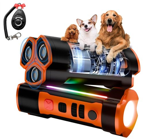 Bagzoo Controlador de ladridos 4 en 1 con 3 cabezas, control ultrasónico, linterna LED, alcance de 17 m, dispositivo de entrenamiento para interior y exterior
