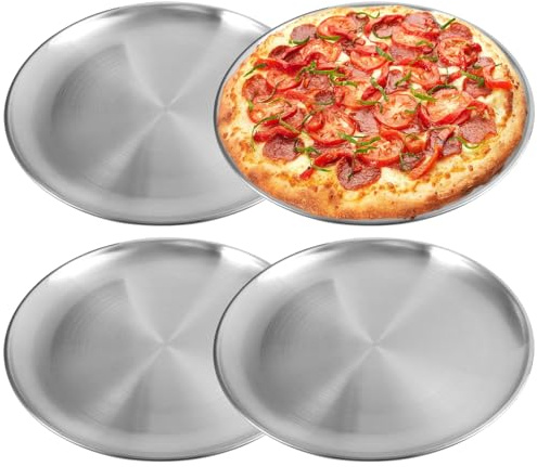 Jyongrmy 4 Stück 30 cm Pizzablech Edelstahl, Pizzablech Rund, Hitzebeständig und Leicht zu Reinigen, Pizzaform Pizza Backblech für Backen im Ofen, Braten, Snacks, Desserts und Catering Geeignet