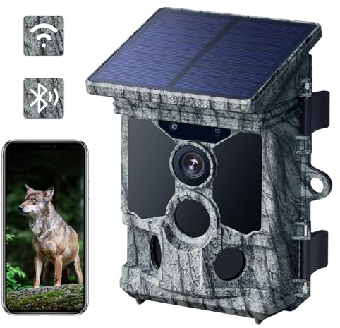 VOOPEAK Wildkamera WLAN Solar, 4K 30fps 46MP Wildkamera mit Handyübertragung App, Wildtierkamera mit Nachtsicht Bewegungsmelder 120° Erfassungs Winkel IP66 Wasserdicht für Wildtier Überwachung | Mit 0,1 s Auslösung, 120° Erfassung, 20 m Nachtsicht und IP66 für Wildwechsel, Kirrung und Naturbeobachtung