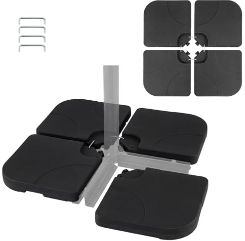 RELAX4LIFE 4 PCS Pied Base de Parasolen HDPE à Remplir d'eau ou de Sable 74 KG, Dalles Carrées Déporté avec Goupilles de Verrouillage, Poignées pour Parasol Déporté Cantilever 3M-4M