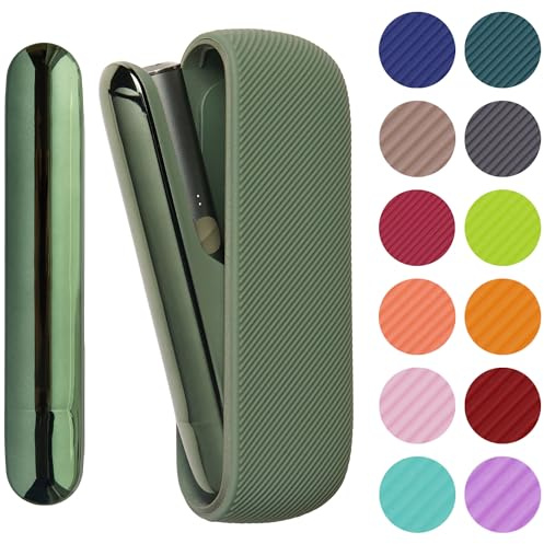 e-smoQ Coque pour IQOS ILUMA & ILUMA i - Coque + couvercle latéral (vert) | 15 couleurs, antidérapant, résistant aux chocs, aux rayures