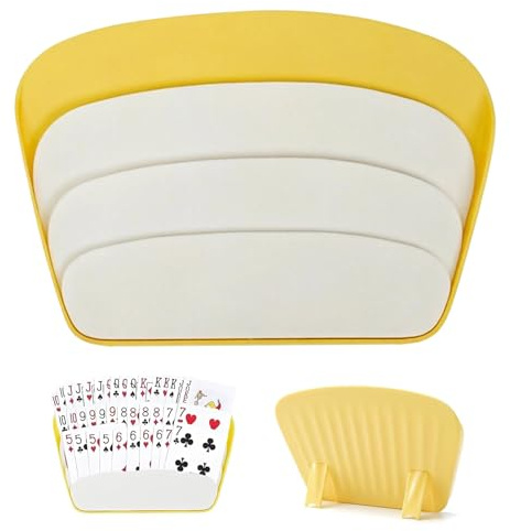 TEOZBLU Support Carte à Jouer pour Enfants et Seniors, Porte Carte Enfant Ergonomique pour Jeux de Société, Support de Cartes Mains Libres pour Poker, Tarot et Belote, 18x12cm, Jaune Crème, 1 Pièce
