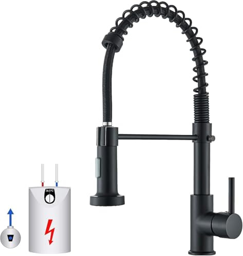 Grifo de cocina de baja presión negro grifo de cocina de baja presión con 2 funciones de pulverización giratorio 360° con 3 mangueras de agua fría y caliente disponible