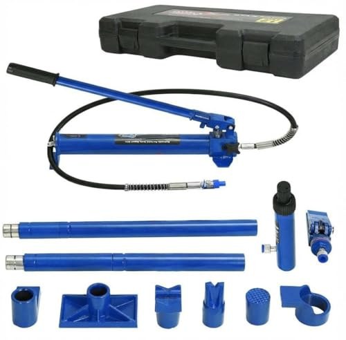Koioplie Tragbares Porta Power Hydraulikheber Set 10t – Wagenheber mit 1,4m Ölschlauch & Koffer – Für PKW, LKW, Landmaschinen – Blau, 10 tons | Plastic Handheld Box | Blue