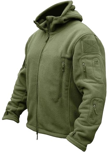 TACVASEN Giacca Pile Uomo Con Zip Giacca Uomo Invernale Giacche a Vento Giubbotto da Lavoro Fleece Jacket di Transizione Con Molte Tasche Verde, M