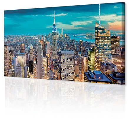 decomonkey Wandbilder New York Skyline 150x50 cm XXL 1 Teilig Kunstdruck | Strukturleinwand, Holzkeilrahmen, Leinwandbilder, Bild auf Leinwand, Wanddeko, Wohnzimmer, Wanddekoration, Stadt, City