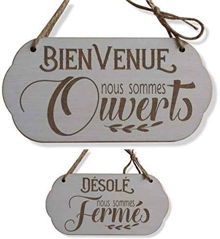 Craf'u Bienvenue Ouvert/Fermé Panneau de Boutique Bois Shabby Suspendue Plaque de Porte Magasin (Petit 9,5 x 19 cm)