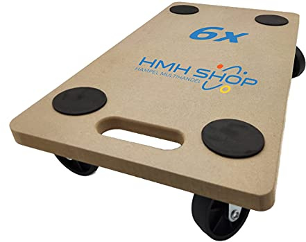 6x HMH-Shop Rollbrett (LxBxH) 58cm x 30cm x 12cm Transportroller MDF Möbelroller Möbelhund Roller bis 200 kg Transportbrett Helfer Umzugshelfer Möbelroller 1,8cm Brettdicke