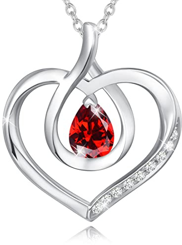 AGVANA January Birthstone Jewelry Garnet Necklace for Women Sterling Silver Forever Love Infinity Heart Pendant Necklace Anniversary Birthday Gifts for Women Mom Wife Her