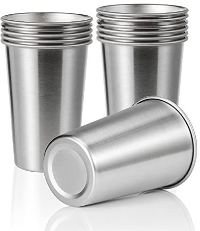 SMLIXE 12 Pack 16oz Stainless Steel Pint Cup,Healthy Unbreakable and Stackable,Metal Drinking Glasses，Beer Glasses