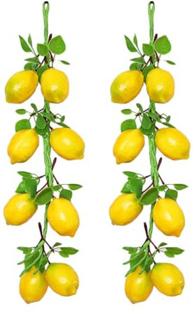 NUOBESTY 2pcs Artificial Lemon Branches Artificial Fruit Garland Green Leaves Lifelike Fake Fruit Props Realistic Food Vegetables Kitchen Photography Props