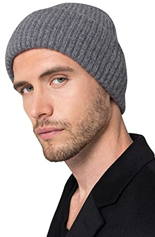 Style & Republic Herren Kaschmir Chunky Beanie – 100% Cashmere, Premium Strick Mütze mit 54 cm Bundumfang, 2-Fach umklappbar, ideal für kalte Tage, One-Size/Einheitsgröße