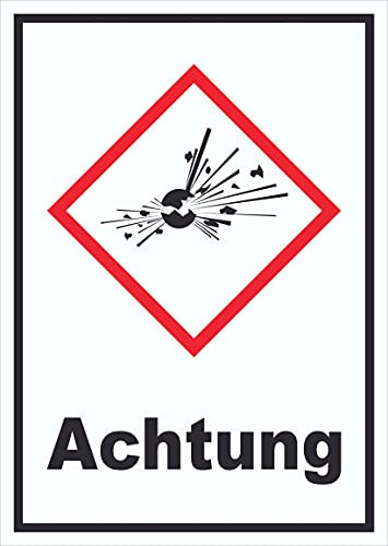 HB-Druck Schild Instabile Explosive Stoffe Achtung Explosion hochkant A1 Rückseite selbstklebend