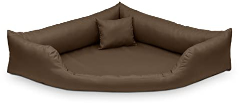 Juelle Hundebett aus Kunstleder Eckbett für mittlere und große Hunde, Kuscheliges Hundekissen, Babybett Gabi M-XXL (100x100cm, Hellbraun)