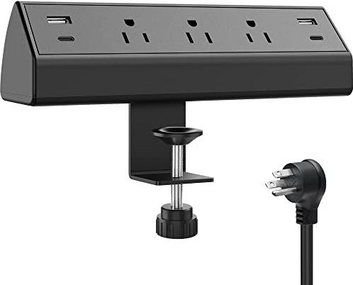 Jgstkcity Desk Clamp Power Strip,40W Total Fast Charging Station,2 PD 20W USB C Ports,Desk Edge Mount Surge Protector for Home, Office,3 Outlets,Fit 1.96 Tabletop Edge,ETL Listed